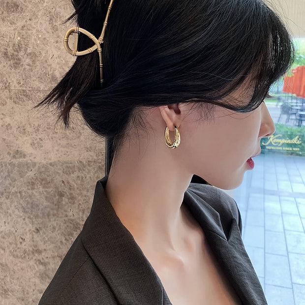 New Alloy Smooth Metal Hoop Earrings For Woman Fashion Jewelry Temperament Girl's Daily Wear Earrings