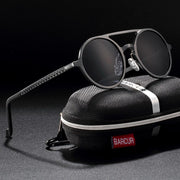 Brand Designer Steampunk Sun glasses Female Retro Aluminum magnesium Sunglasses Men Round Sunglasses Polarizes oculos de sol