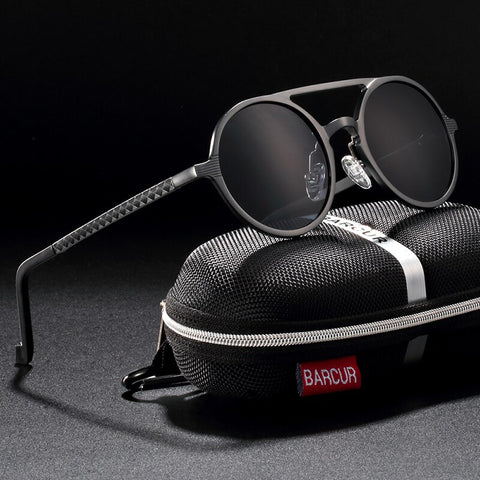 Brand Designer Steampunk Sun glasses Female Retro Aluminum magnesium Sunglasses Men Round Sunglasses Polarizes oculos de sol