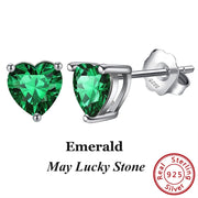 Effie Queen 925 Sterling Silver Birthstone Earrings for Women AAA Cubic Zircon 12 Colors Stud Earrings Fashion Girl Jewelry BE84