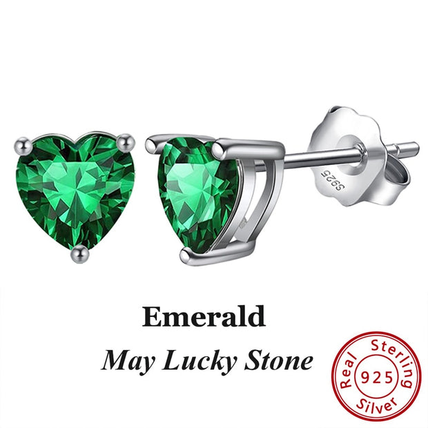 Effie Queen 925 Sterling Silver Birthstone Earrings for Women AAA Cubic Zircon 12 Colors Stud Earrings Fashion Girl Jewelry BE84