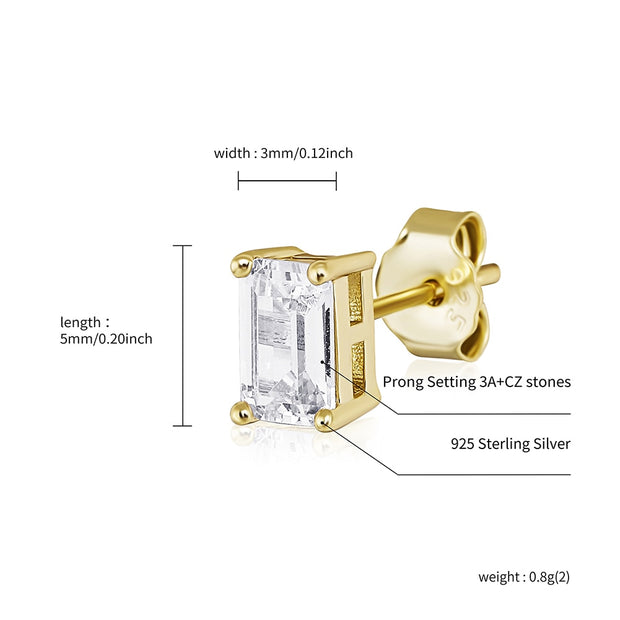 TOPGRILLZ New Classic 2-4mm Baguette Stud Earrings Iced Out Bling Cubic Zirconia Womens Earrings hypoallergenic Wedding Jewelry
