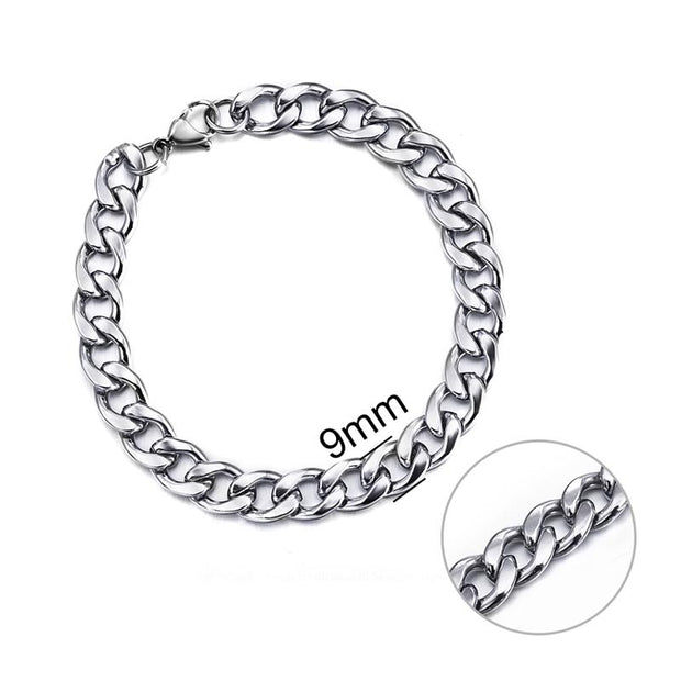 Jiayiqi 3-11 mm Men Chain Bracelet Stainless Steel Curb Cuban Link Chain Bangle for Male Women Hiphop Trendy Wrist Jewelry Gift