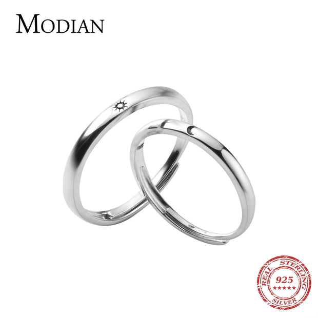 Modian Genuine 925 Sterling Silver Classic Romantic Adjustable Sun & Moon Couple Lover Finger Ring For Women Wedding Jewelry