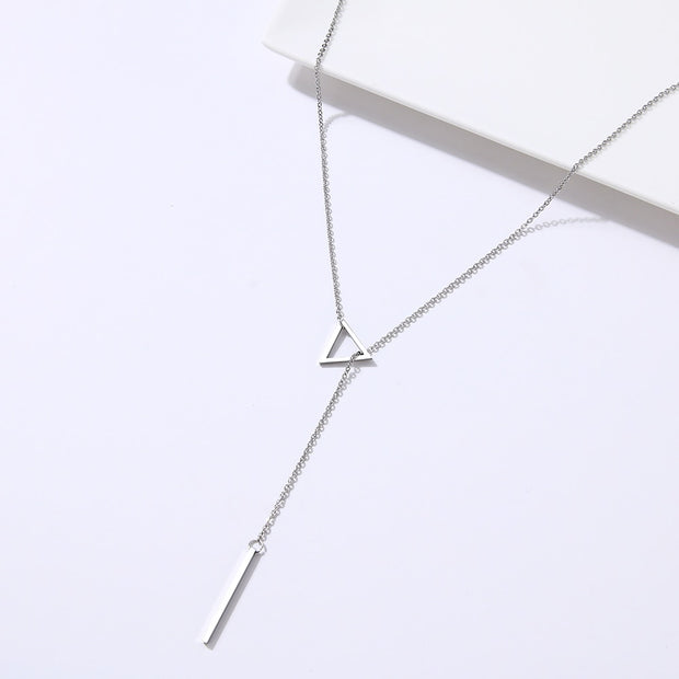 DOTIFI For Women Necklaces Innovation Double Pendant Long Chain Openwork Triangle and Baguette Stainless Steel Necklace