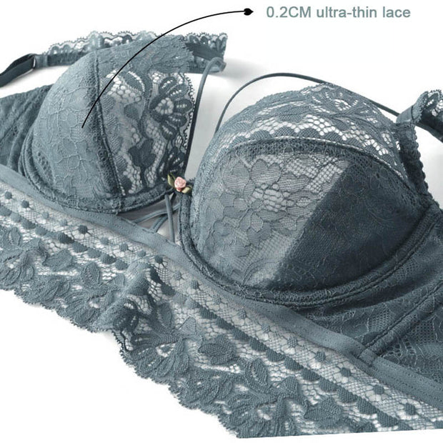 Nuevo conjunto de sujetador, lencería, sostén push-up, ropa interior de encaje, bragas sexis transparentes.