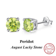 Effie Queen 925 Sterling Silver Birthstone Earrings for Women AAA Cubic Zircon 12 Colors Stud Earrings Fashion Girl Jewelry BE84