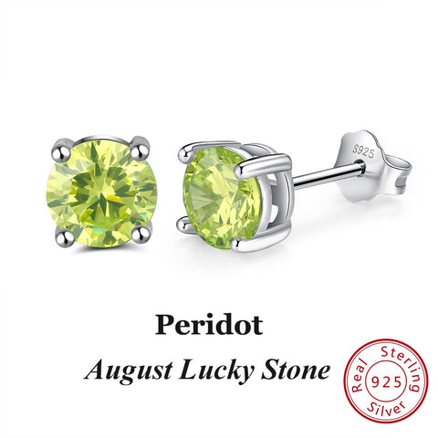 Effie Queen 925 Sterling Silver Birthstone Earrings for Women AAA Cubic Zircon 12 Colors Stud Earrings Fashion Girl Jewelry BE84