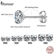 bamoer CZ Stud Earrings 925 Sterling Silver Platinum Plated Round Cubic Zirconia Hypoallergenic Earrings 4mm 5mm 6mm 7mm BSE166
