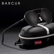 Brand Designer Steampunk Sun glasses Female Retro Aluminum magnesium Sunglasses Men Round Sunglasses Polarizes oculos de sol