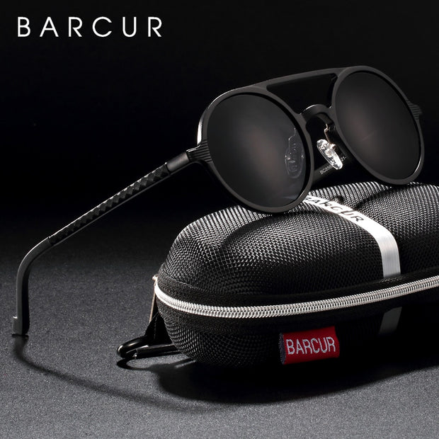 Brand Designer Steampunk Sun glasses Female Retro Aluminum magnesium Sunglasses Men Round Sunglasses Polarizes oculos de sol