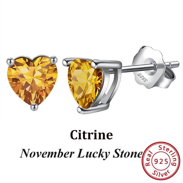 Effie Queen 925 Sterling Silver Birthstone Earrings for Women AAA Cubic Zircon 12 Colors Stud Earrings Fashion Girl Jewelry BE84