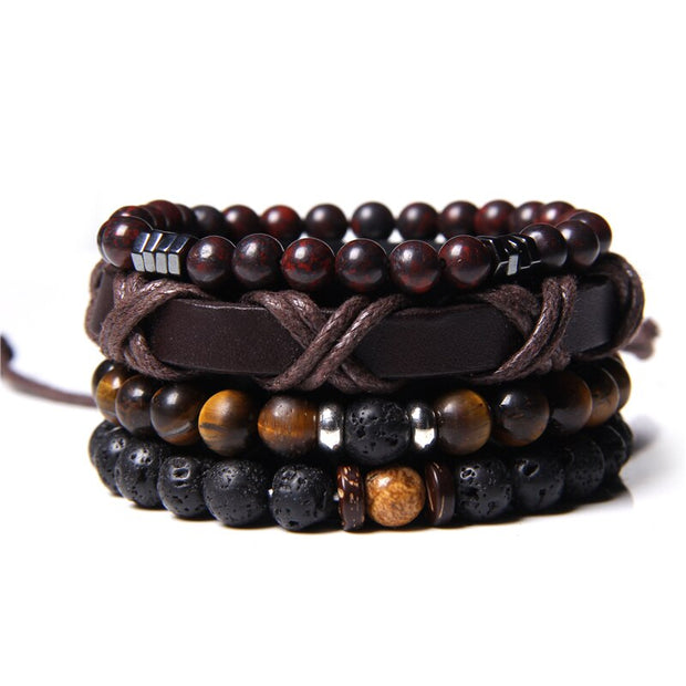 Men Bracelet Set Labradorite Hematite Bracelet Lava Tiger Eye Wrap Charm Bracelet Energy Protection Wristbands Pulsera Hombre