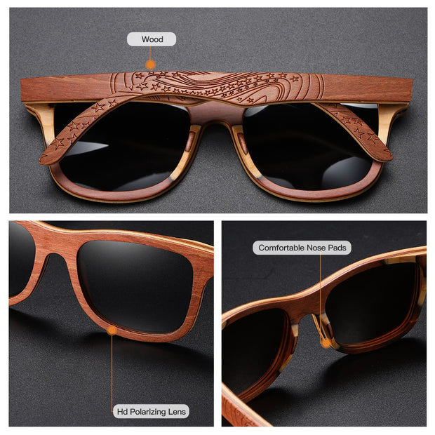 GM Wood Women Sunglasses Men High Grade Brand Carved Design Brown Bamboo Frame Polarized Sunglasses Skateboard Wood  Eyeglasses