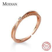 Fashion Genuine 925 Sterling Silver Double Circle Shiny Clear CZ Stackable Finger Ring for Women Fine Jewelry Party Gift