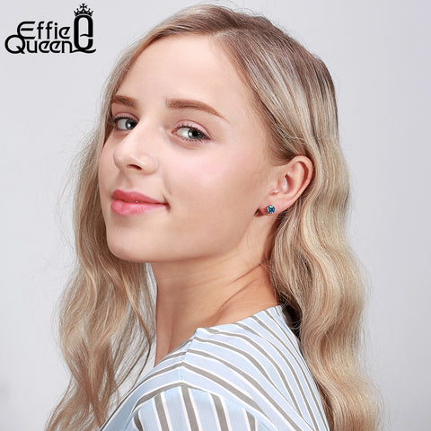 Effie Queen 925 Sterling Silver Birthstone Earrings for Women AAA Cubic Zircon 12 Colors Stud Earrings Fashion Girl Jewelry BE84