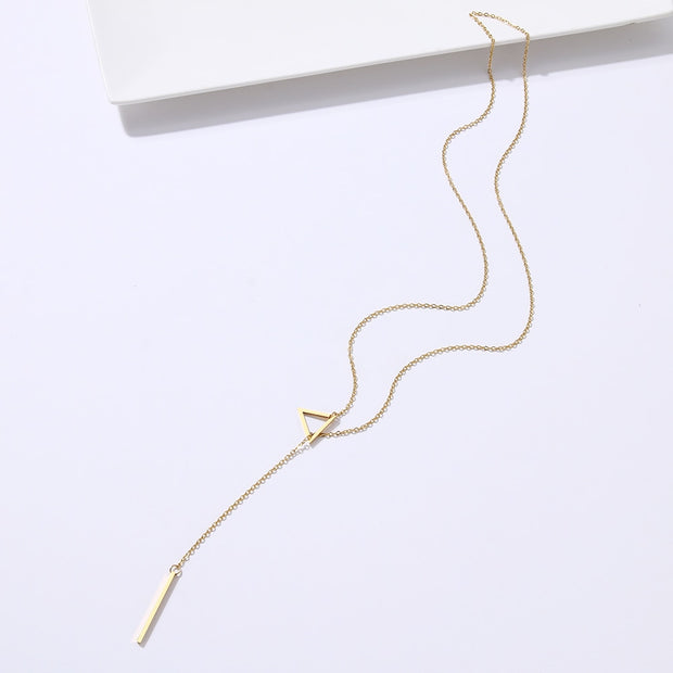 DOTIFI For Women Necklaces Innovation Double Pendant Long Chain Openwork Triangle and Baguette Stainless Steel Necklace