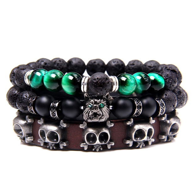 Men Bracelet Set Labradorite Hematite Bracelet Lava Tiger Eye Wrap Charm Bracelet Energy Protection Wristbands Pulsera Hombre