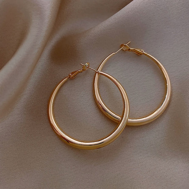 New Alloy Smooth Metal Hoop Earrings For Woman Fashion Jewelry Temperament Girl's Daily Wear Earrings