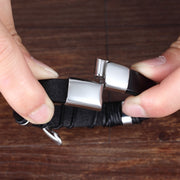 XQNI Multi-layer Hand-woven Steel Black Men Leather Stainless Steel Bracelet DIY Size Carve Logo For Surprise Birthday Gift