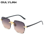 Oulylan Women Rimless Sunglasses Luxury Square Sun Glasses Female Fashion Oversized Eyewear Pink Gradient Shades Goggles UV400
