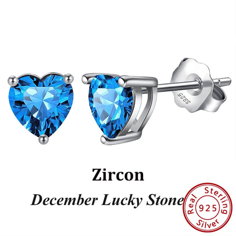 Effie Queen 925 Sterling Silver Birthstone Earrings for Women AAA Cubic Zircon 12 Colors Stud Earrings Fashion Girl Jewelry BE84