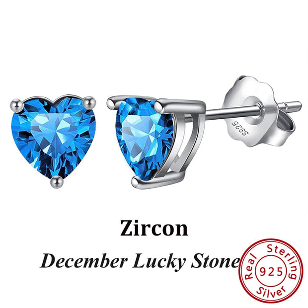 Effie Queen 925 Sterling Silver Birthstone Earrings for Women AAA Cubic Zircon 12 Colors Stud Earrings Fashion Girl Jewelry BE84