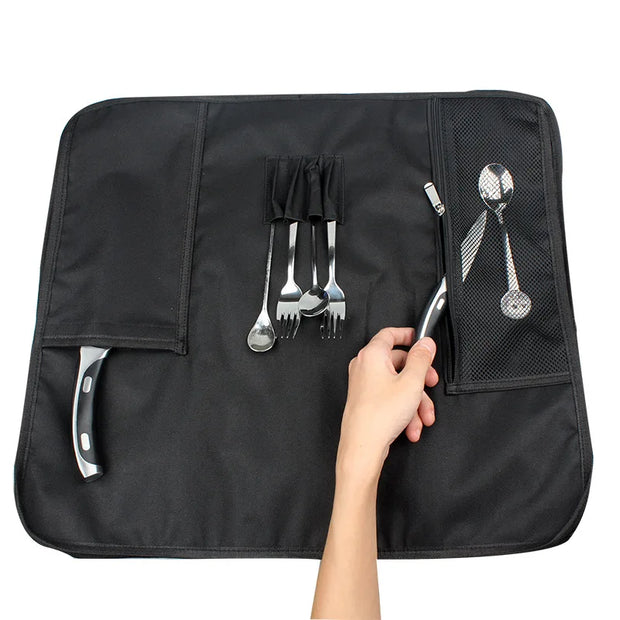 Portable Knife Roll Bag Oxford Multiple Pockets Kitchen Utensils Chef Storage Bag Camping Trip Carry Case Bag