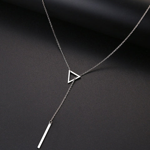 DOTIFI For Women Necklaces Innovation Double Pendant Long Chain Openwork Triangle and Baguette Stainless Steel Necklace