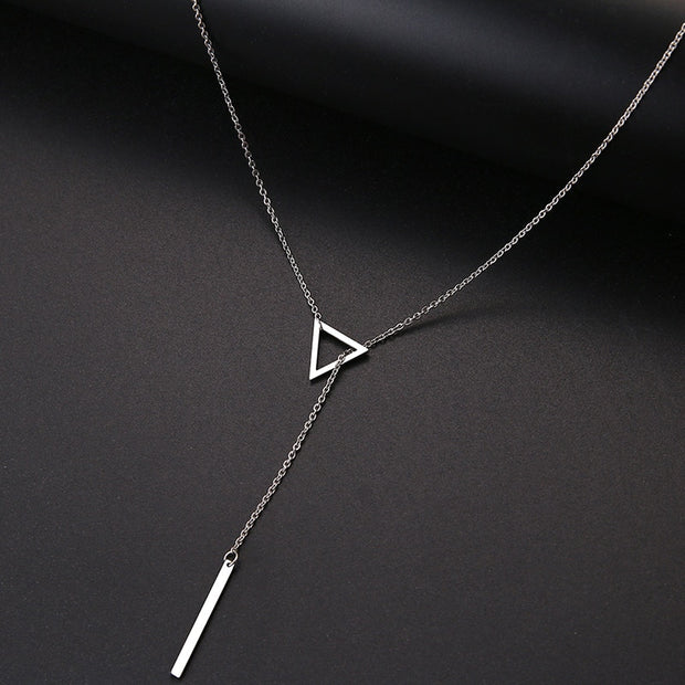 DOTIFI For Women Necklaces Innovation Double Pendant Long Chain Openwork Triangle and Baguette Stainless Steel Necklace