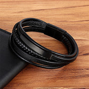 XQNI Multi-layer Hand-woven Steel Black Men Leather Stainless Steel Bracelet DIY Size Carve Logo For Surprise Birthday Gift