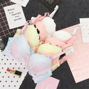 Conjunto de sujetador de encaje, lencería sexy, sujetador y bragas florales cómodos, aro push-up, correas ajustadas