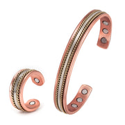 Jewelry-Set Magnetic Pure Copper Bracelet Ring Healing Energy Jewelry Set for Women Rose Gold High Magnet Adjustable Cuff Bangle