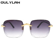 Oulylan Women Rimless Sunglasses Luxury Square Sun Glasses Female Fashion Oversized Eyewear Pink Gradient Shades Goggles UV400