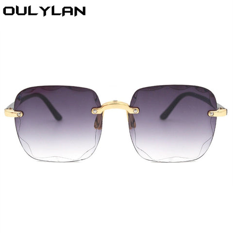 Oulylan Women Rimless Sunglasses Luxury Square Sun Glasses Female Fashion Oversized Eyewear Pink Gradient Shades Goggles UV400