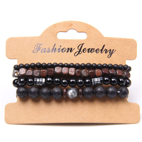 Men Bracelet Set Labradorite Hematite Bracelet Lava Tiger Eye Wrap Charm Bracelet Energy Protection Wristbands Pulsera Hombre