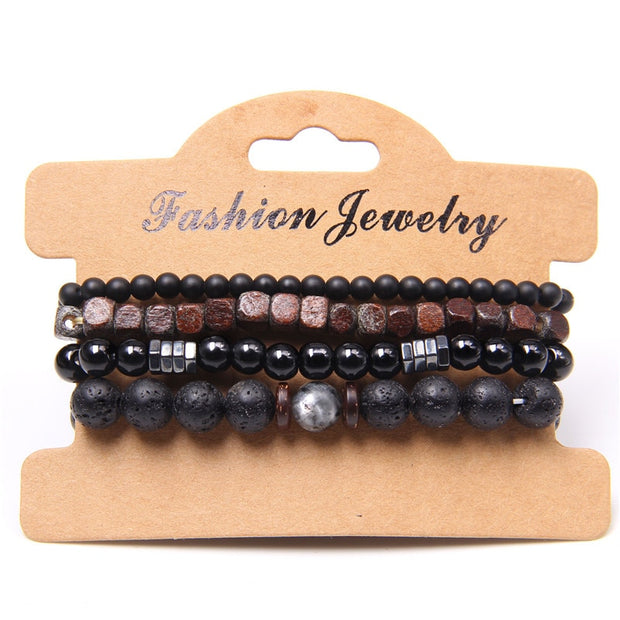 Men Bracelet Set Labradorite Hematite Bracelet Lava Tiger Eye Wrap Charm Bracelet Energy Protection Wristbands Pulsera Hombre
