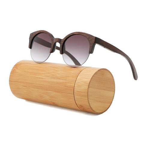 Semi-Rimless Sunglasses Fashion Pure Bamboo Men Polarized Shades For Women UV400