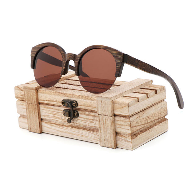 Semi-Rimless Sunglasses Fashion Pure Bamboo Men Polarized Shades For Women UV400
