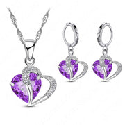 Luxury Women 925 Sterling Silver Cubic Zircon Necklace Pendant Earrings Sets Cartilage Piercing Jewelry Wedding Heart Design