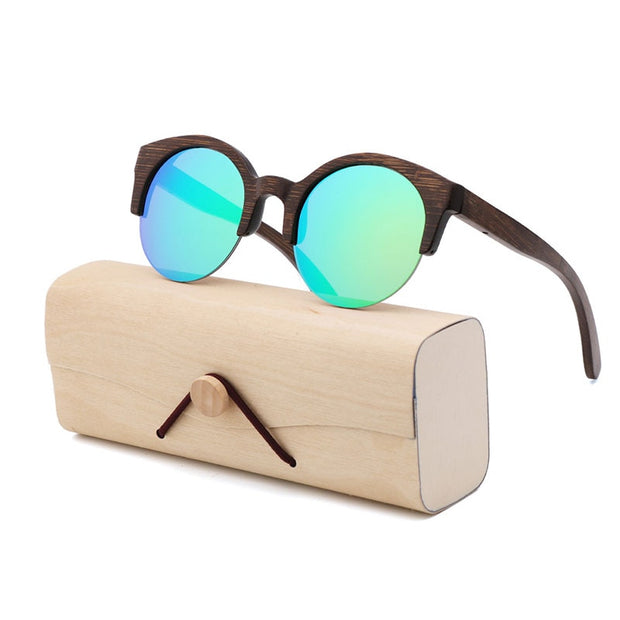 Semi-Rimless Sunglasses Fashion Pure Bamboo Men Polarized Shades For Women UV400