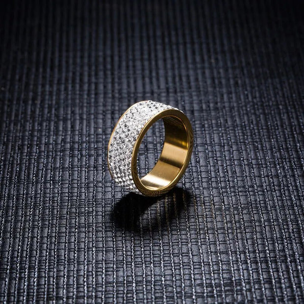 New Brand Silver/Gold Color Stainless Steel 5 Rows CZ Stone Fashion Engagement Wedding Ring for Woman
