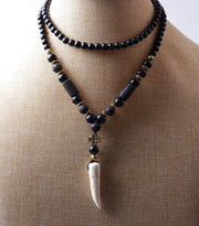 New Design Black BLava Stones Bead with Hematite cross charm pendant necklace Men's Bead Necklace