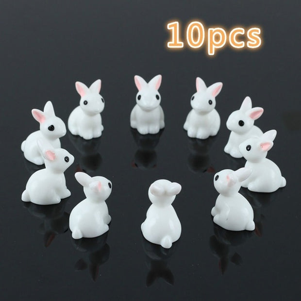 10 Pcs Lovely Miniature Garden Mini Rabbit Resin Fairy Ornament Flower Plant Pot Home