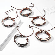 Men Leaf Leather Multilayer Bracelet Fashion Braided Handmade Star Knot Leaf Rope Wood Beads Wrap Bracelets & Bangles Male Gift