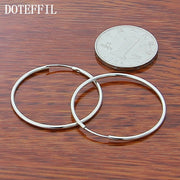 DOTEFFIL 925 Sterling Silver Round Circle 30mm Hoop Earrings For Woman Wedding Engagement Party Fashion Charm Jewelry