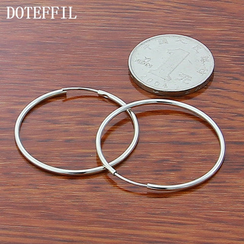 DOTEFFIL 925 Sterling Silver Round Circle 30mm Hoop Earrings For Woman Wedding Engagement Party Fashion Charm Jewelry
