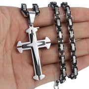 Men's Cross Necklace Gold Color Black Cross Pendant Stainless Steel Byzantine Chain Necklace Male Jewelry KP180