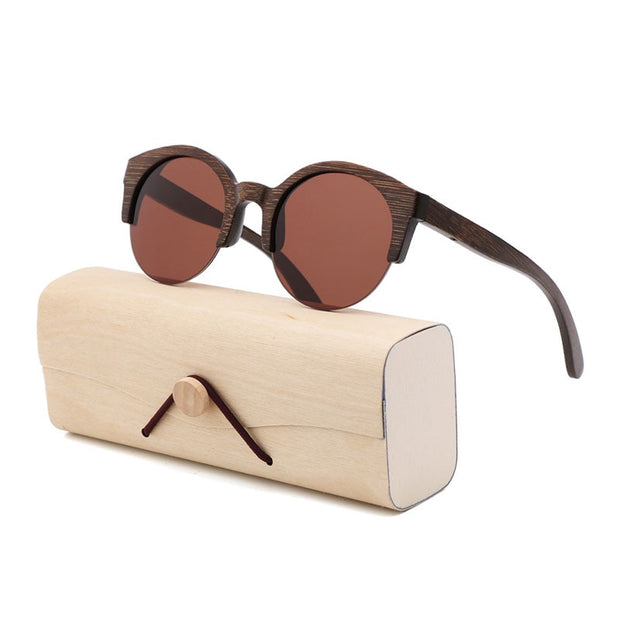 Semi-Rimless Sunglasses Fashion Pure Bamboo Men Polarized Shades For Women UV400