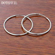 DOTEFFIL 925 Sterling Silver Round Circle 30mm Hoop Earrings For Woman Wedding Engagement Party Fashion Charm Jewelry